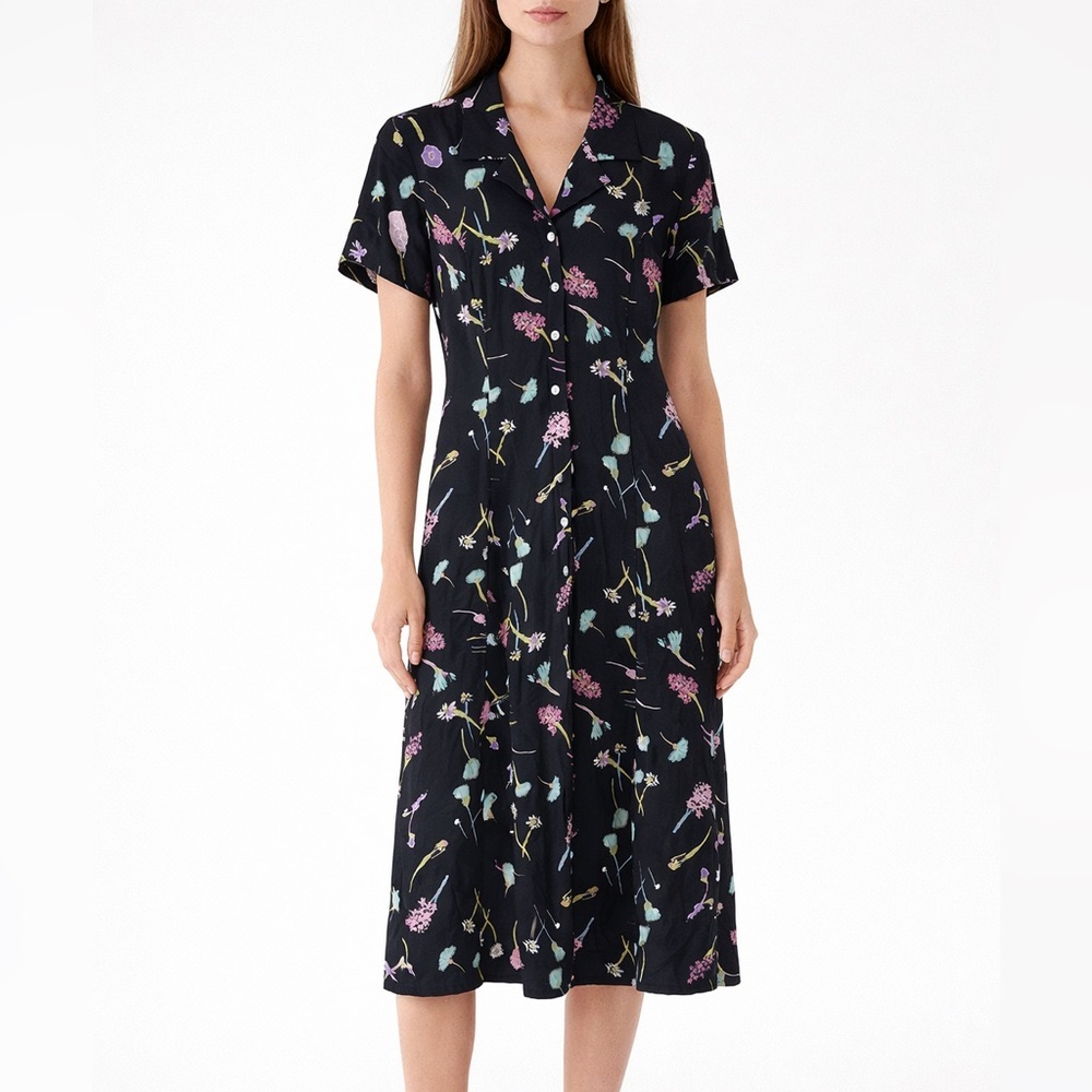 Paniz Black Midi Dress with Pastel Floral Print size M
